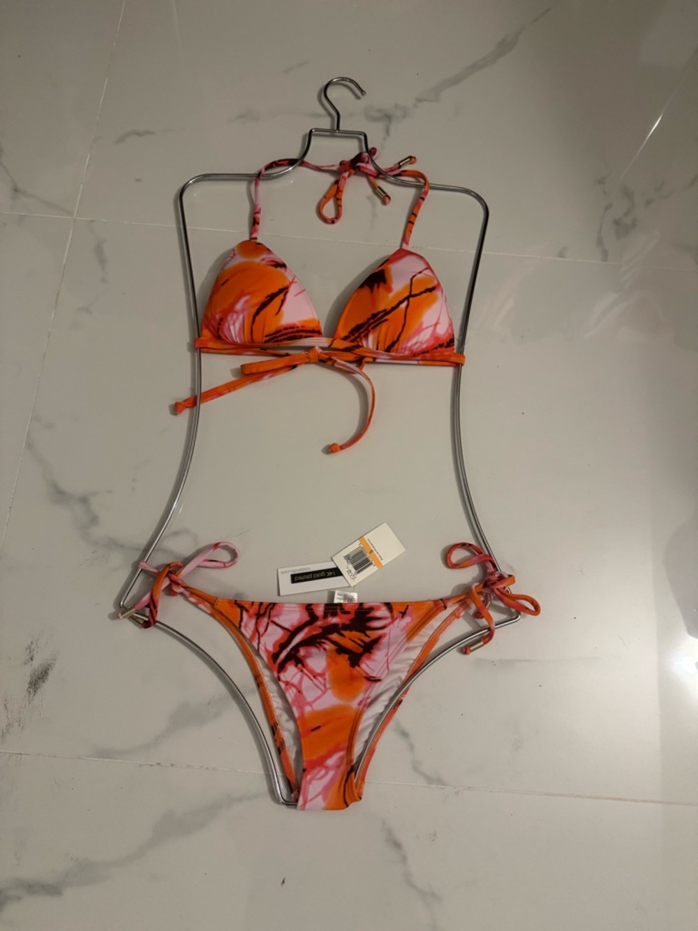 Women's Orange & Pink Tropical Tie-String Bikini